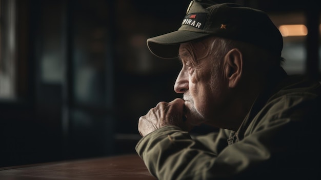 A man wearing a hat that says'the word " on it.