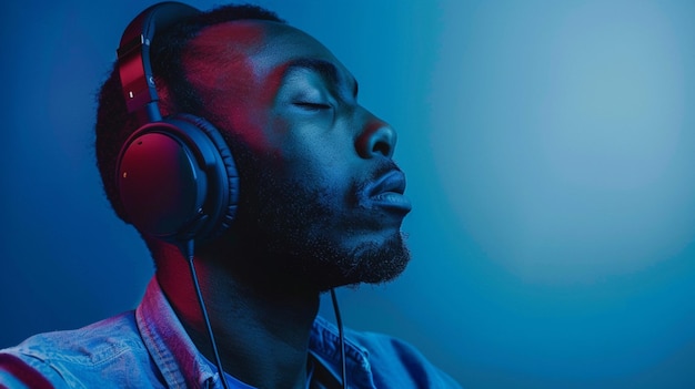 A man wearing headphones is listening to music