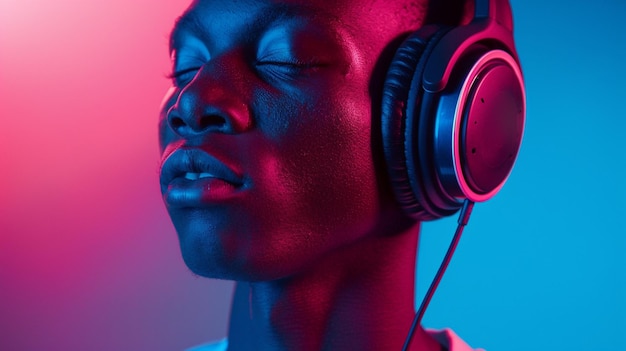 A man wearing headphones is listening to music