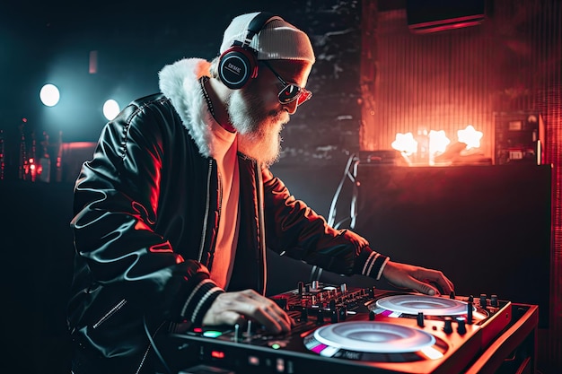 A man wearing headphones and working on a dj table