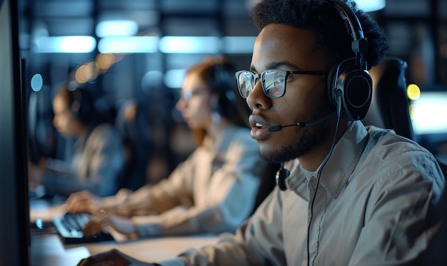 a man wearing a headset with the number 3 on it