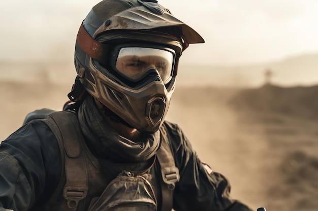 A man wearing a helmet and goggles with the word airsoft on the front.