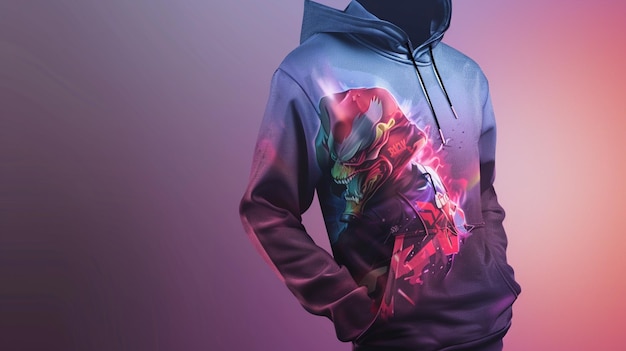 Photo a man wearing a hoodie with a colorful design on it