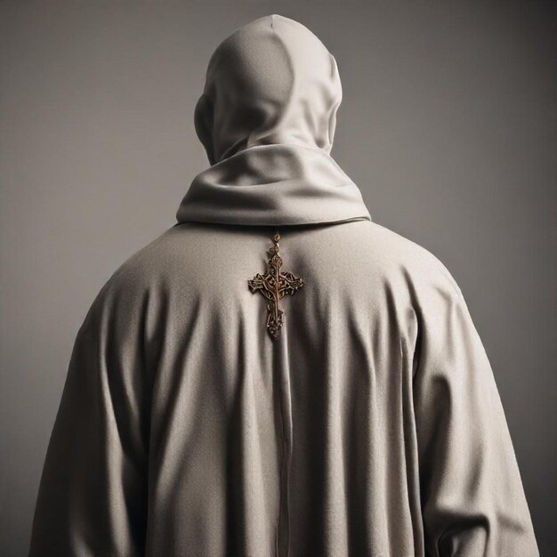 Photo a man wearing a hoodie with a cross on it