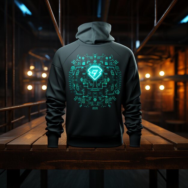 Photo a man wearing a hoodie with a green heart on the back of it