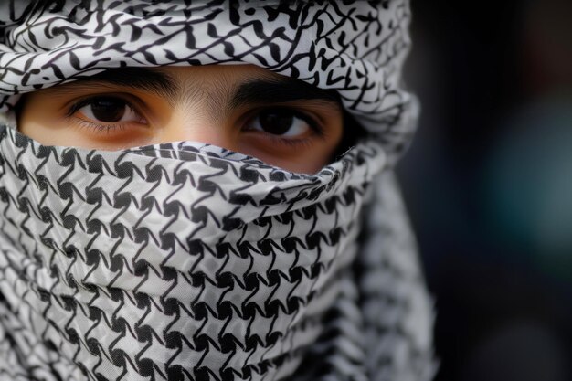 Man wearing a keffiyeh mask