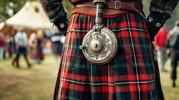 Photo a man wearing a kilt with a sporran