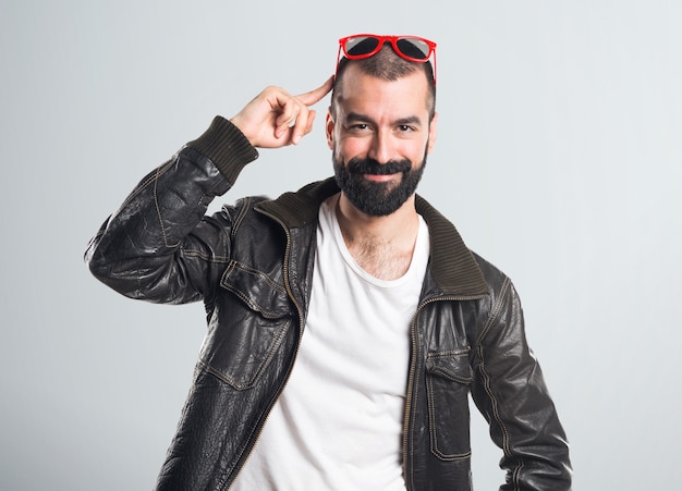 Man wearing a leather jacket