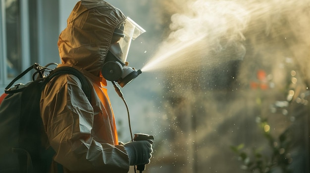 Photo a man wearing a mask with a spray of spray paint