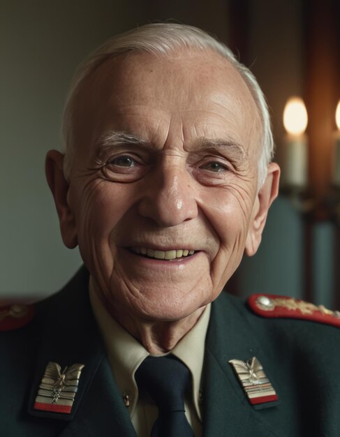 a man wearing a military uniform with a smile on his face