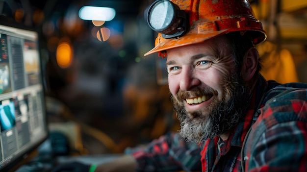 a man wearing a orange hard hat smiles at the camera