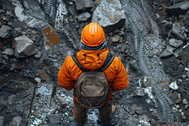 Man Wearing Orange Jacket and Backpack