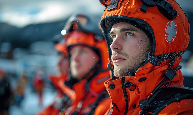 a man wearing an orange snow suit and orange jacket