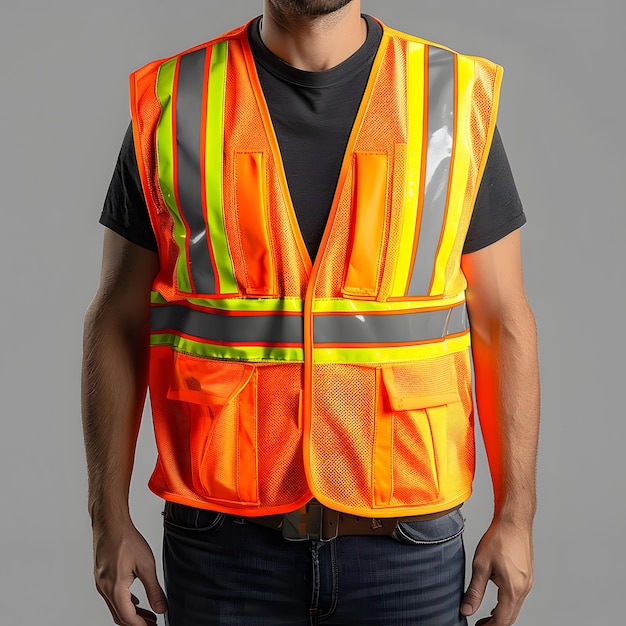 Photo a man wearing an orange vest with the word quot t quot on it