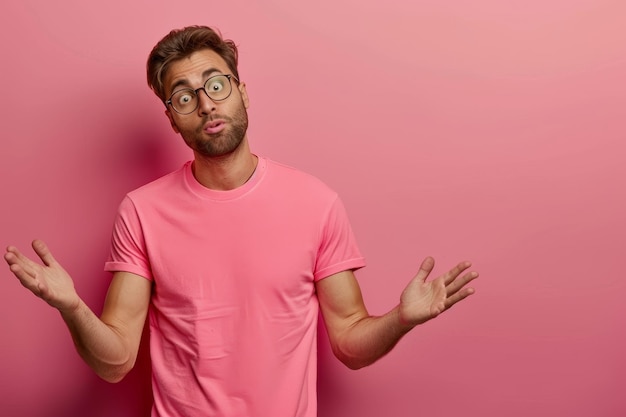 Photo a man wearing a pink shirt that says  he is wearing glasses