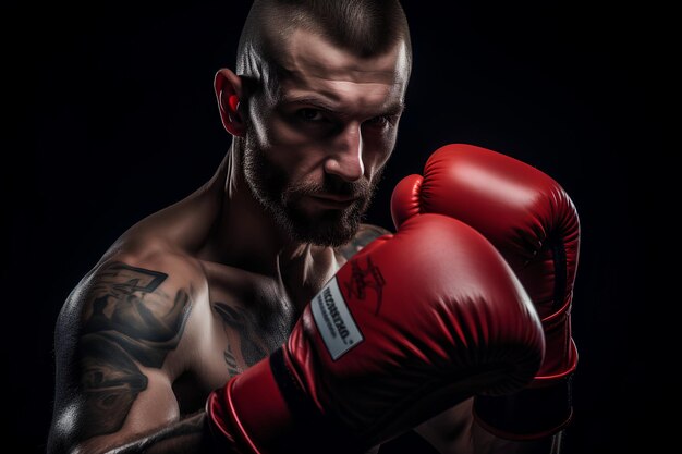 A Man Wearing Red Boxing Gloves Performing a Punch Against