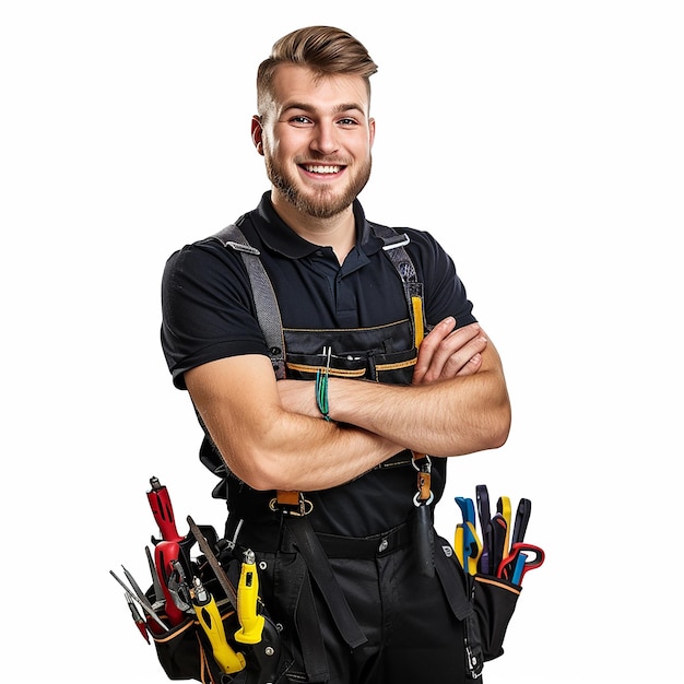 a man wearing a red hat holds a large wrench