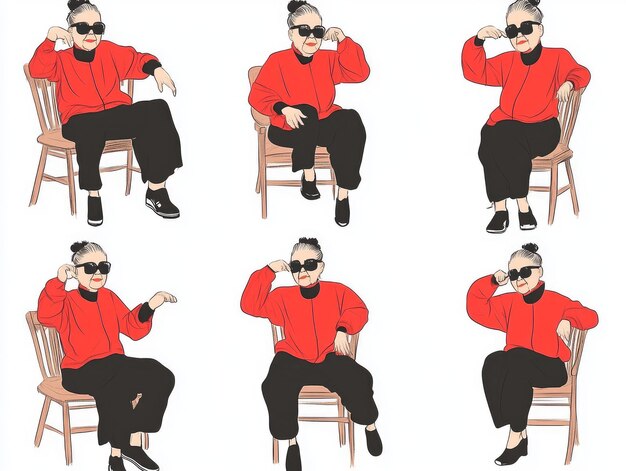 Photo a man wearing a red shirt and black pants sits in a chair with his hands on his hips