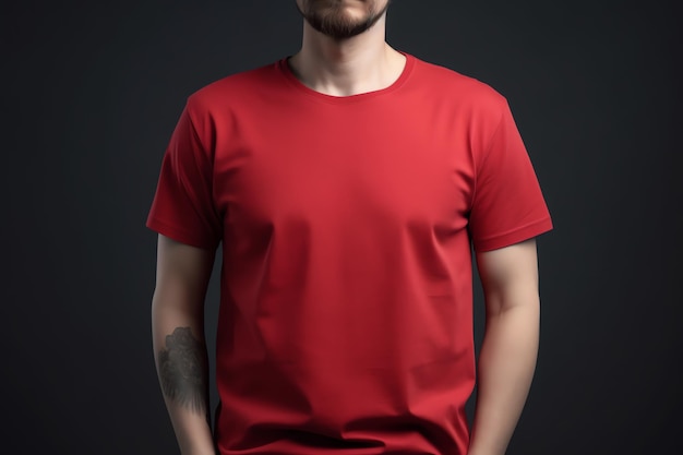 A man wearing a red t shirt with the word love on it