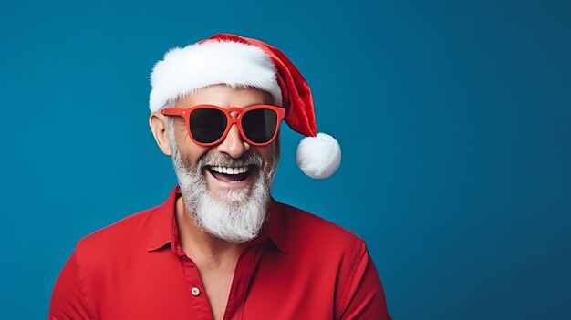 Photo a man wearing a santa hat and sunglasses