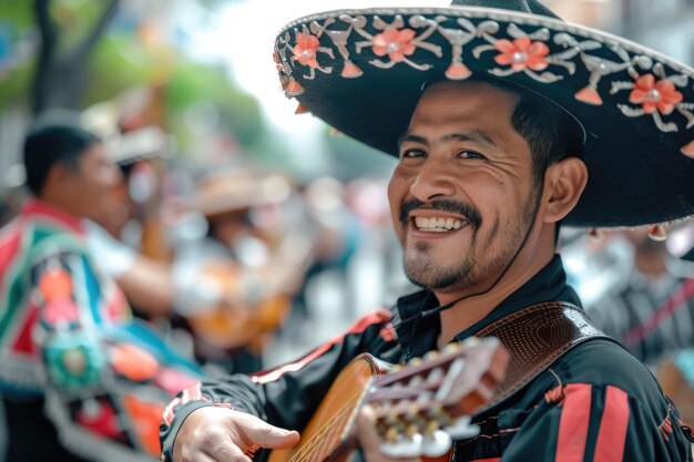 a man wearing a sombrero is playing a drum