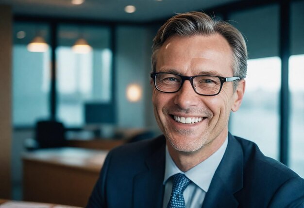 Photo a man wearing a suit and glasses smiling with a smile on his face