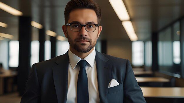 a man wearing a suit and tie is standing in a room