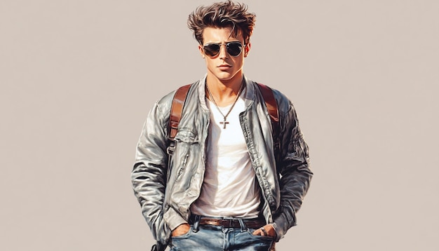 a man wearing sunglasses and a leather jacket