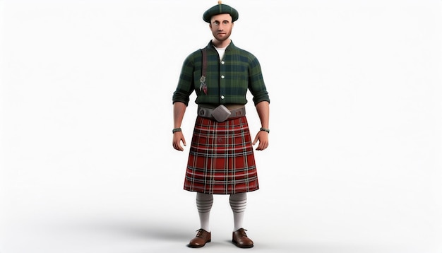 Photo man wearing traditional scottish kilt standing with hands on hips highland dress scotland culture