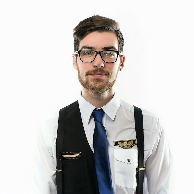 Photo a man wearing a uniform with a black tie and glasses