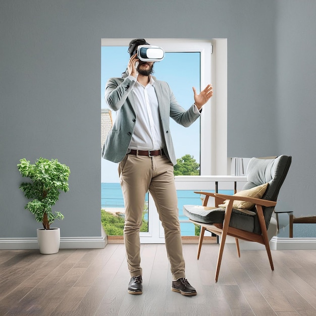 a man wearing virtual reality glasses