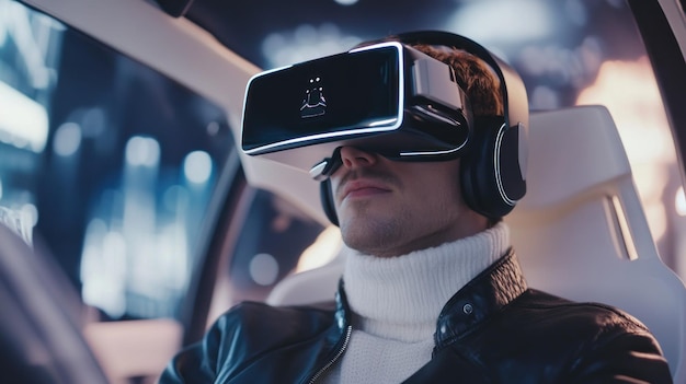 Man Wearing VR Headset in a Car