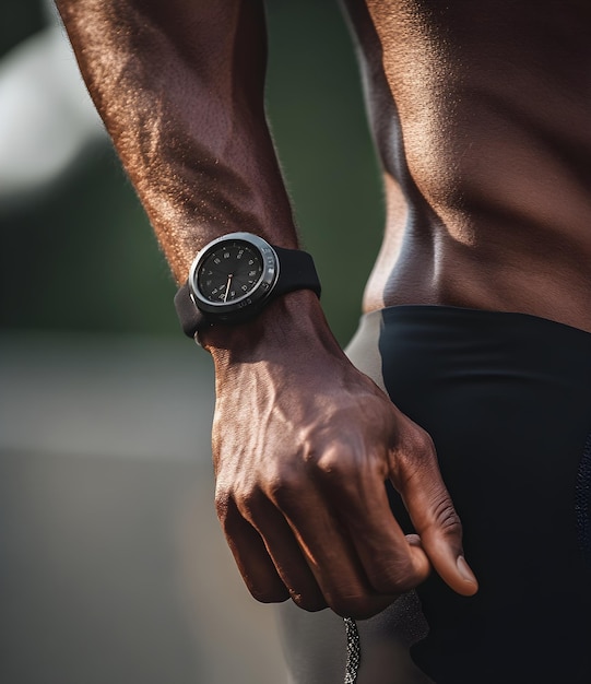 A man wearing a watch that says quot no quot