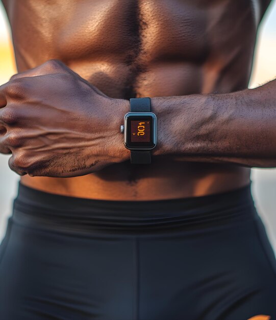 A man wearing a watch that says the time is 10 15