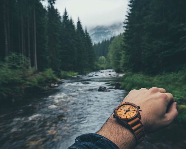 Photo a man wearing a watch that says quot watch quot on his wrist