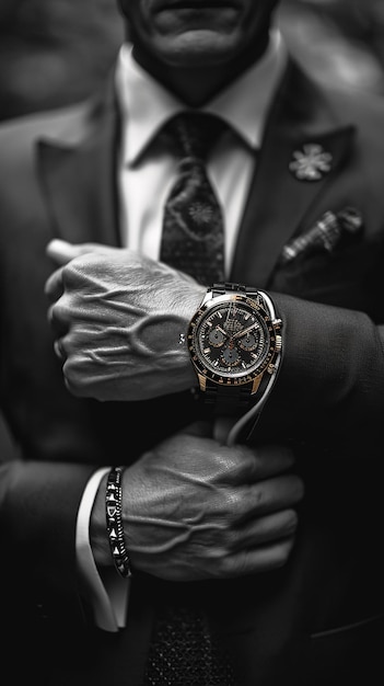 Photo a man wearing a watch that says quot watch quot