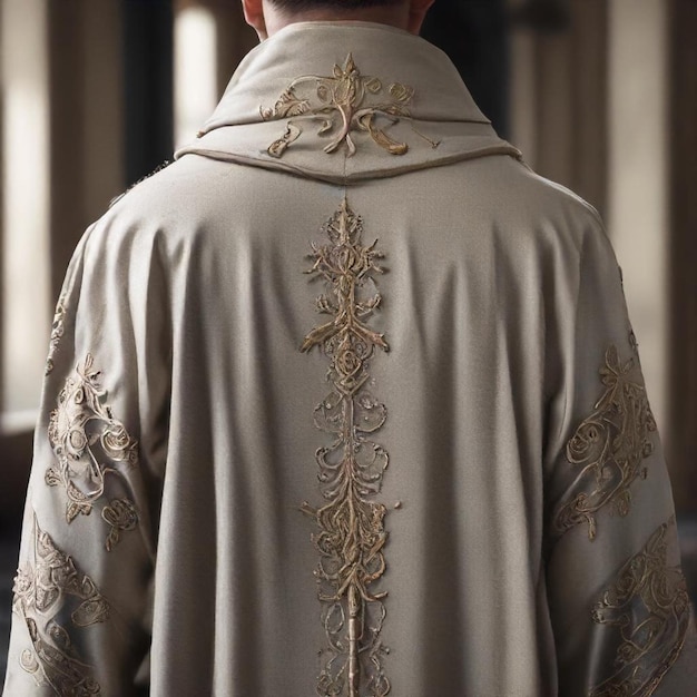 Photo a man wearing a white coat with a gold design on the back