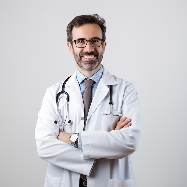 a man wearing a white lab coat with the words quot stethoscope quot on it