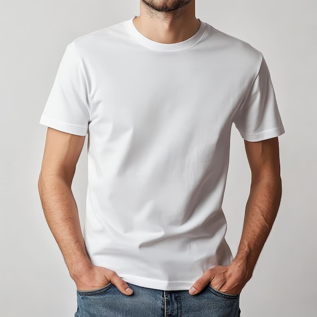 a man wearing a white shirt that says  he is wearing a white shirt