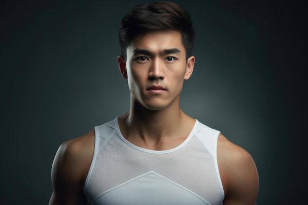 A man wearing a white tank top poses for a picture This versatile image can be used for various purposes