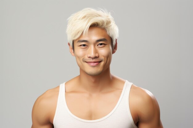 A man wearing a white tank top smiles directly at the camera This versatile image can be used to convey happiness positivity and friendliness It is suitable for various projects and designs