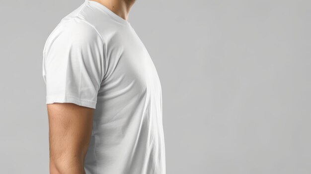 Photo man wearing white tshirt standing against gray background