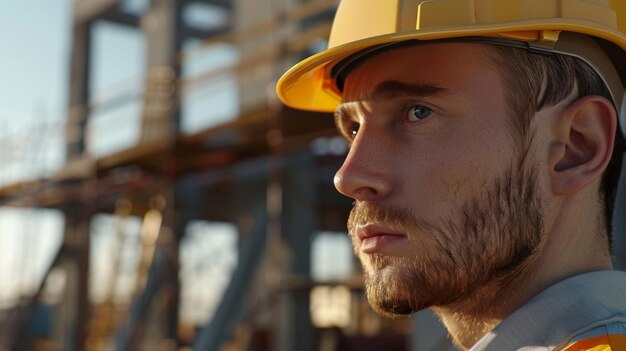 Photo a man wearing a yellow hard hat is looking at the camera