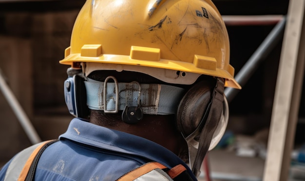 A man wearing a yellow hard hat