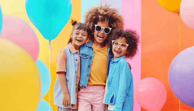 a man wearing a yellow shirt with sunglasses and a girl wearing a yellow shirt with a pink shirt that says  pop - up