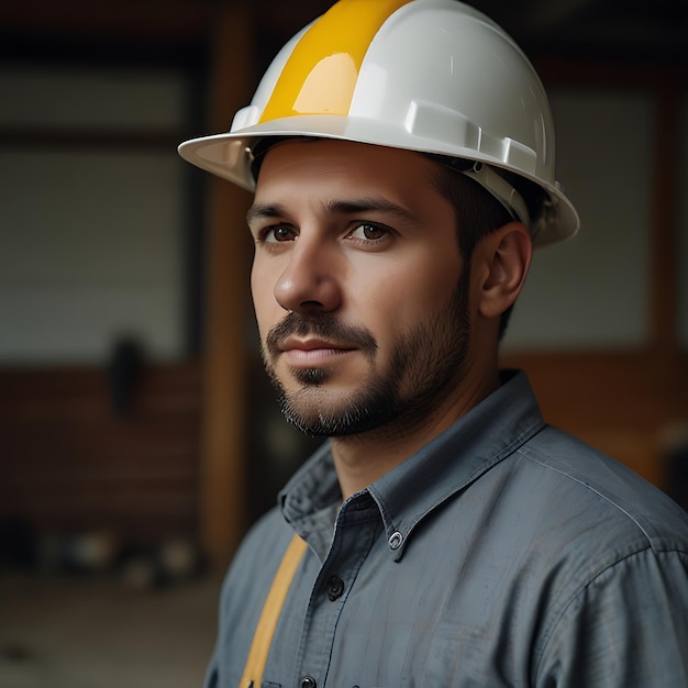 a man wearing a yellow vest stands in front of a construction site