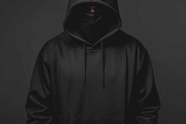 man wears black hoodie no face isolated clothing mockup studio photo