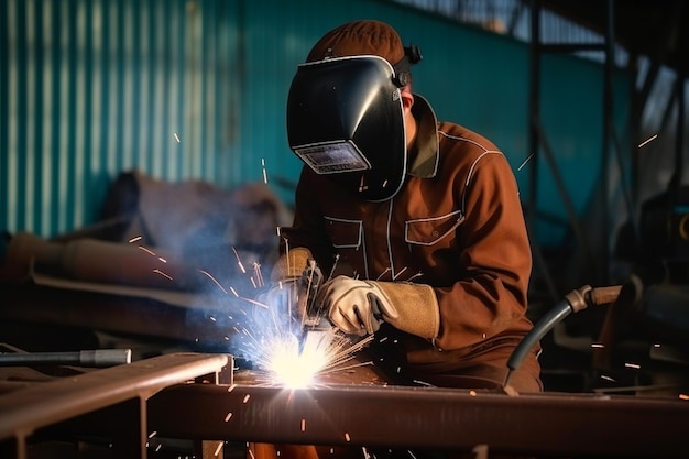 A man welder working on a piece of metal