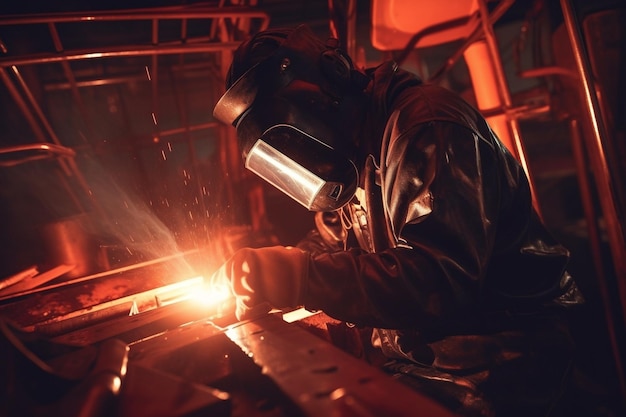 A man welder working on a piece of metal