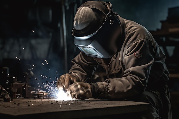 A man welder working on a piece of metal